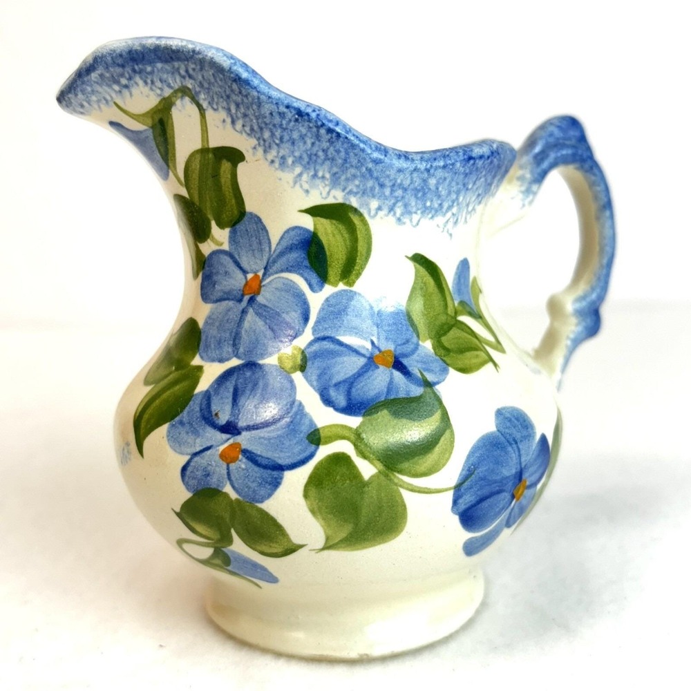 The Cash Family Vintage 1945 Blue Floral Ceramic Creamer Pitcher Erwin TN